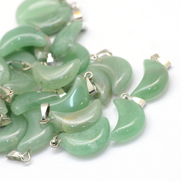 

PandaHall Moon Natural Green Aventurine Pendants, with Platinum Tone Brass Findings, 21~24x12~14x5~6mm, Hole: 2x7mm Green Aventurine Moon