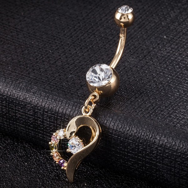 

PandaHall Piercing Jewelry, Brass Cubic Zirconia Navel Ring, Belly Rings, with 304 Stainless Steel Bar, Cadmium Free & Lead Free, Real 18K...