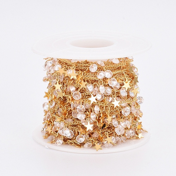 

PandaHall Brass Curb Chains, with Spool, Star Brass Charms & Diamond Shape Cubic Zirconia Charms, Long-Lasting Plated, Soldered, Clear, Real...