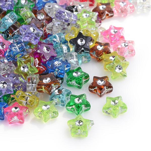 

PandaHall Plating Transparent Acrylic Beads, Silver Metal Enlaced, Star, Mixed Color, 9x8.5x4mm, Hole: 1mm, about 3000pcs/500g Acrylic Star..., Multicolor