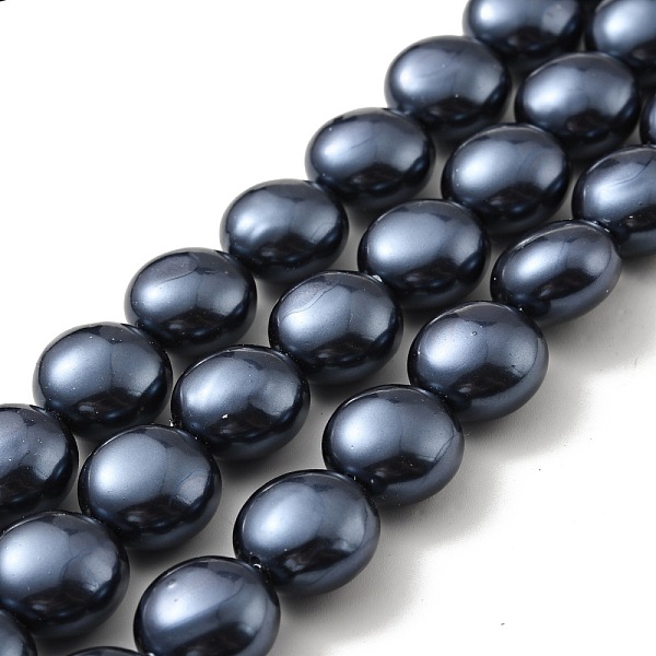 

PandaHall Electroplated Shell Pearl Beads Strands, Polished, Flat Round, Midnight Blue, 14x9.5~10mm, Hole: 0.4mm, about 27pcs/strand, 15.55...