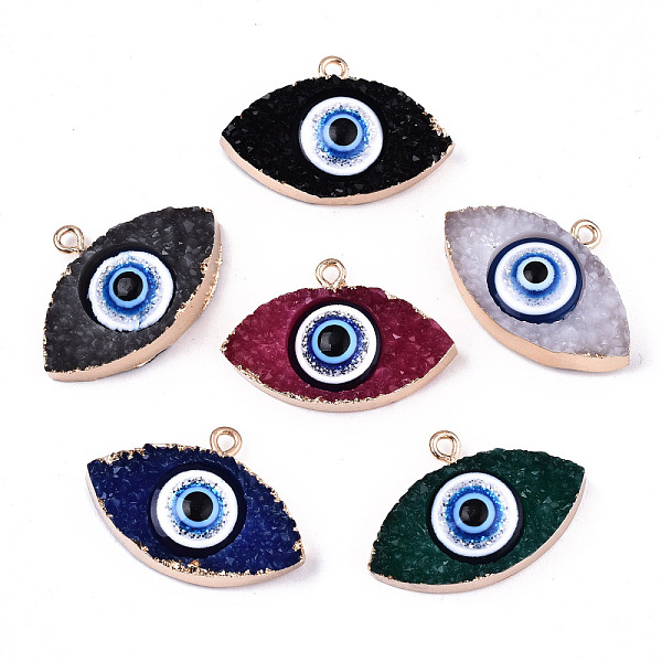 

PandaHall Druzy Resin Pendants, with Edge Light Gold Plated Iron Loops, Evil Eye, Mixed Color, 20x30x8mm, Hole: 2mm Iron+Resin Eye..., Multicolor