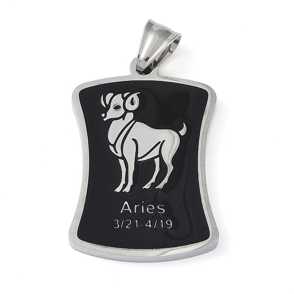 

PandaHall 304 Stainless Steel Pendants, with Enamel, Stainless Steel Color, Rectangle with Constellation, Aries, 39x26x3mm, Hole: 7x3mm..., Black