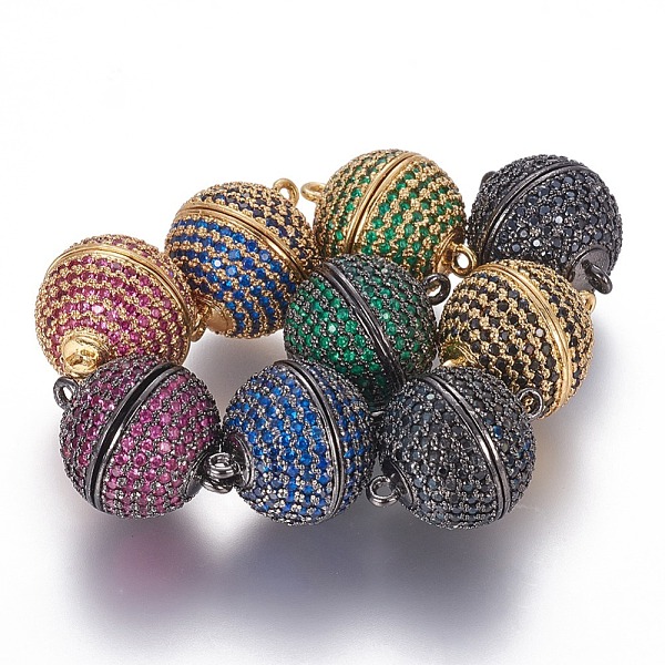 

PandaHall Brass Micro Pave Cubic Zirconia Magnetic Clasps with Loops, Round, Mixed Color, 18.5x14mm, Hole: 1.2mm Brass+Cubic Zirconia Round..., Multicolor