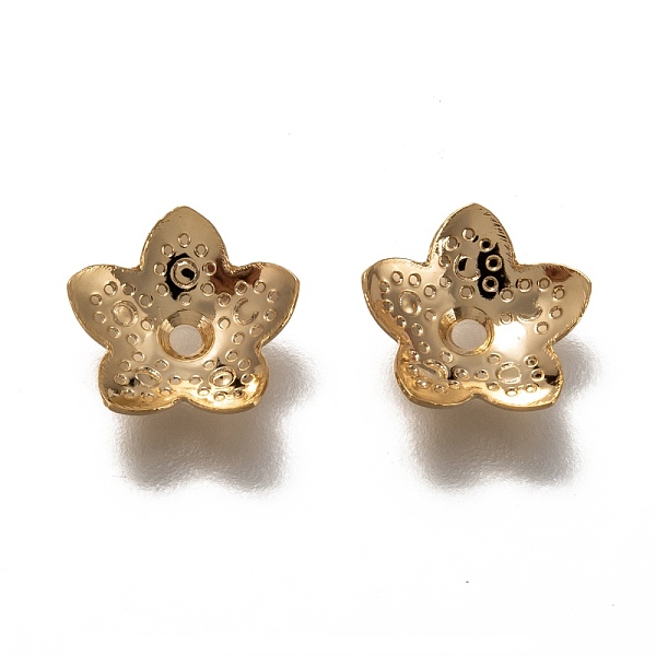 PandaHall 304 Stainless Steel Bead Caps, 5-Petal Flower, Real 18k Gold Plated, 10x10.5x2.5mm, Hole: 1.4mm 304 Stainless Steel