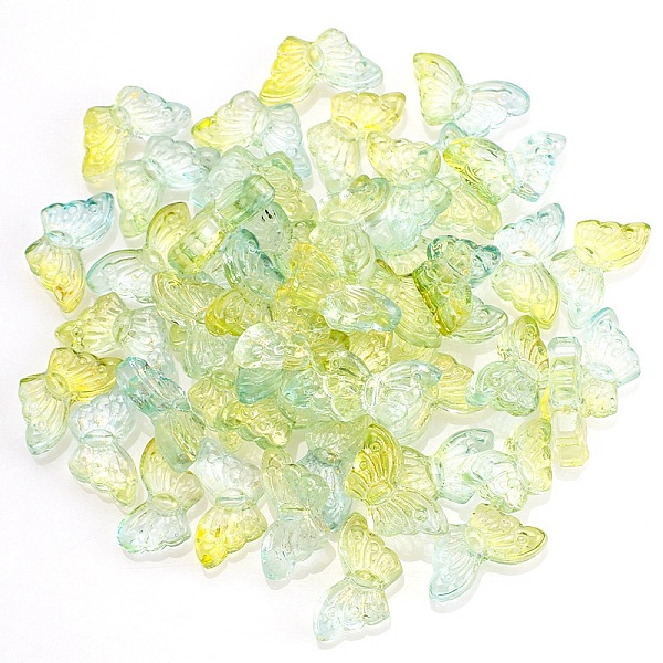 

PandaHall Baking Paint Glass Beads, Two Tone, Butterfly, Green Yellow, 8x15x5mm, Hole: 1mm Glass Butterfly
