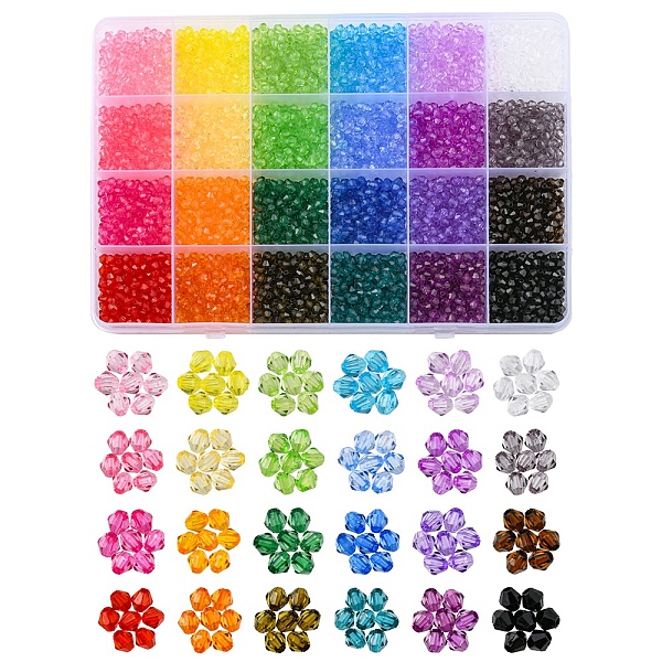 

PandaHall 5760Pcs 24 Colors Transparent Acrylic Beads, Bicone, Mixed Color, 4x4mm, Hole: 1.5mm, about 240pcs/colors Acrylic Bicone..., Multicolor