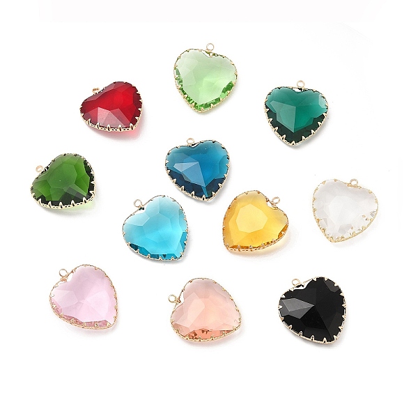 

PandaHall K9 Glass Pendants, Heart Charms, with Light Gold Tone Brass Findings, Faceted, Mixed Color, 31x28x9mm, Hole: 2mm K9 Glass Heart..., Multicolor