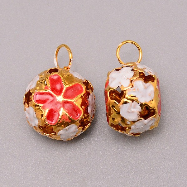 

PandaHall Iron Pendants, with Enamel Flower Pattern, Hollow, Red, 19~20x14.5x12mm, Hole: 4.5mm Iron+Enamel Round Red