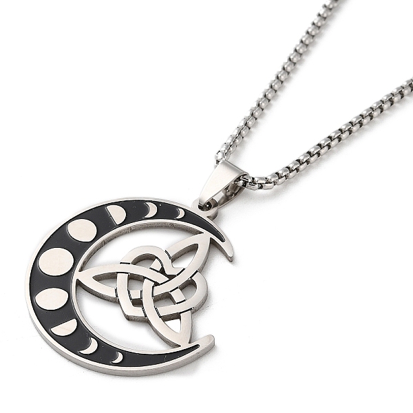 

PandaHall Moon Phase with Trinity Knot Pendant Necklaces, with Enamel, 201 Stainless Steel Box Necklaces, Stainless Steel Color, 23.23 inch...
