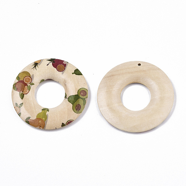 

PandaHall Fruit Seris Printed Wood Pendants, Donut with Fruit Pattern, Seashell Color, 45x5mm, Hole: 1.6mm Wood Donut
