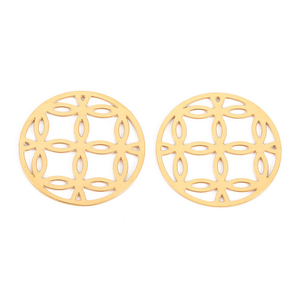 

PandaHall 304 Stainless Steel Filigree Joiners Links, Laser Cut, Flat Round, Real 14K Gold Plated, 17x0.5mm 304 Stainless Steel Flat Round