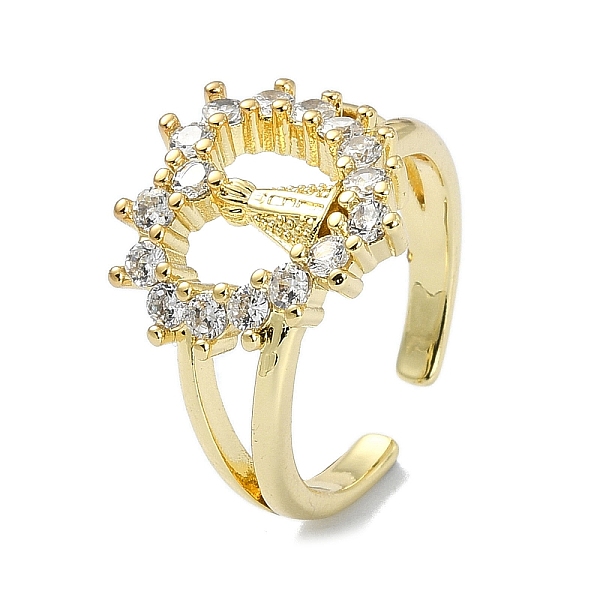 

PandaHall Brass with Cubic Zirconia Open Cuff Ring, Love Dress, Real 18K Gold Plated, US Size 7 1/4(17.5mm) Brass Heart Clear
