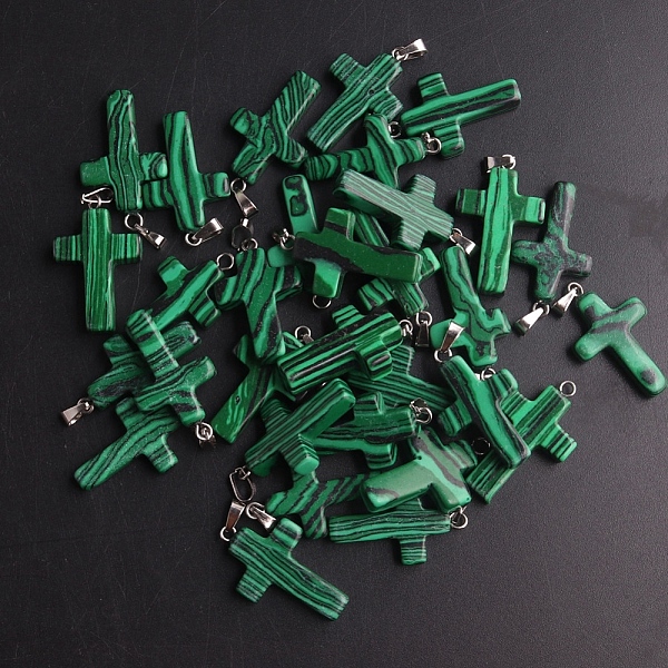 

PandaHall Natural Malachite Pendants, with Platinum Tone Brass Findings, Cross, 25x18mm Malachite Cross