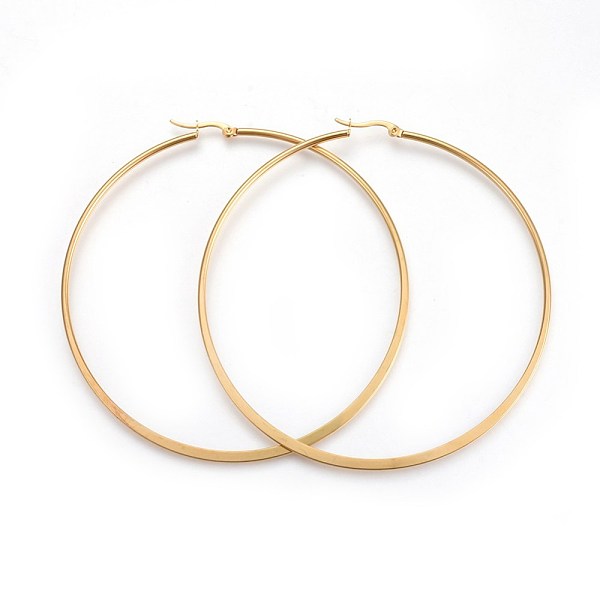 

PandaHall 201 Stainless Steel Big Hoop Earrings, with 304 Stainless Steel Pin, Hypoallergenic Earrings, Flat Ring Shape, Golden, 85x2mm, 12...