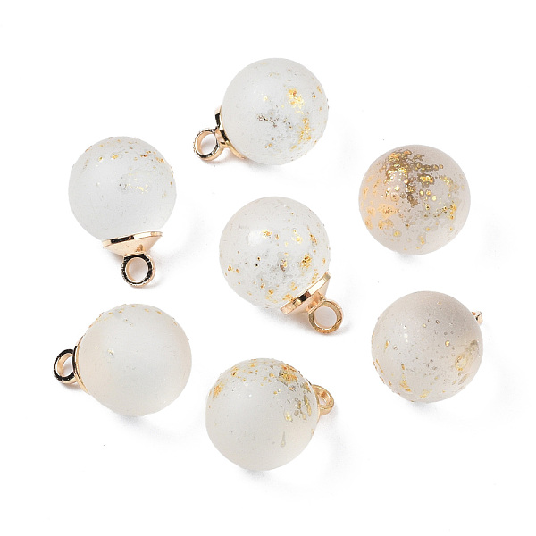 

PandaHall Transparent Spray Painted Glass Pendants, with Light Gold Plated Brass Loop, Frosted, with Glitter Powder, Round, Clear, 14x10mm...