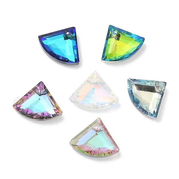 

PandaHall Electroplated Glass Pendants, Back Plated, Faceted, Fan-Shaped, Mixed Color, 12x15x5mm, Hole: 1.2mm Glass Fan Multicolor