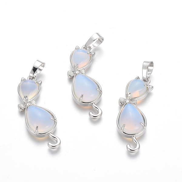 

PandaHall Opalite Kitten Pendants, with Platinum Tone Brass Findings, Cat with Bowknot Shape, 35.5x12x6mm, Hole: 5x7mm Opalite Cat Shape