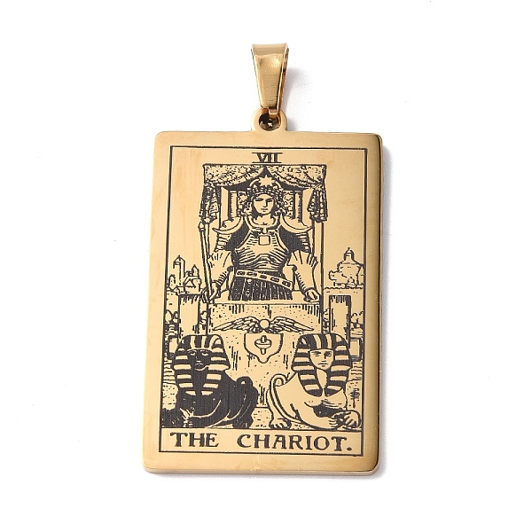 

PandaHall 201 Stainless Steel Pendant, Golden, Rectangle with Tarot Pattern, The Chariot VII, 40x24x1.5mm, Hole: 4x7mm 201 Stainless Steel...