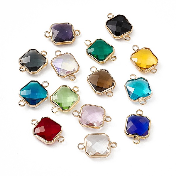 

PandaHall Transparent K9 Glass Connector Charms, with Light Gold Plated Brass Findings, Faceted, Square Links, Mixed Color, 19.5x12.5x4.5mm..., Multicolor