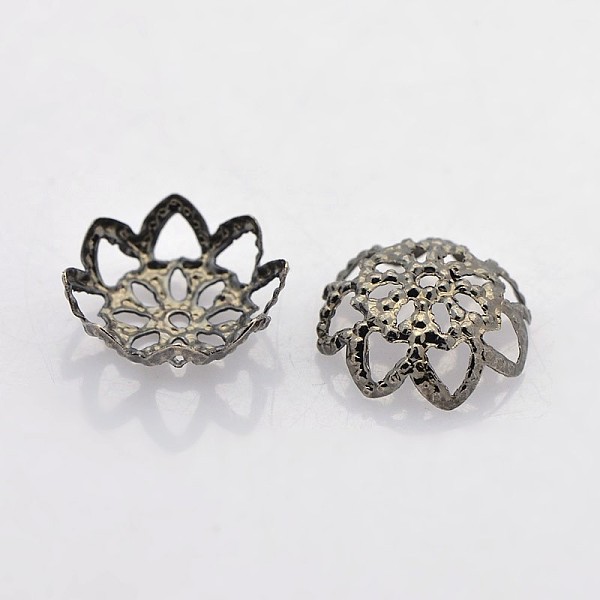 

PandaHall Iron Fancy Bead Caps, Flower, Gunmetal, 10x4mm, Hole: 1mm Iron