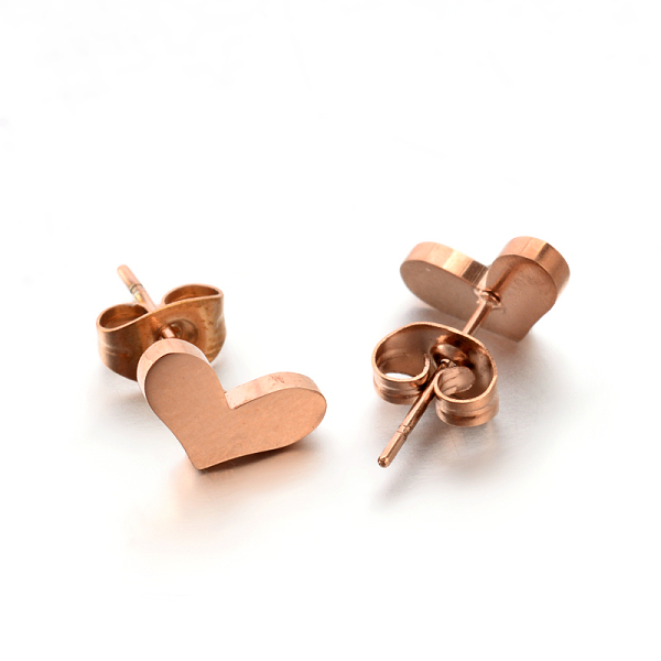 

PandaHall 304 Stainless Steel Ear Studs, Hypoallergenic Earrings, Heart, Rose Gold, 6x10mm, Pin: 0.8mm 304 Stainless Steel