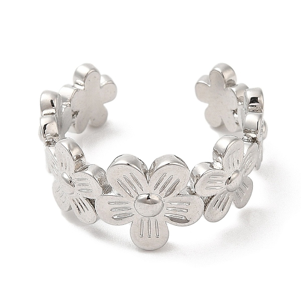 

PandaHall Rack Plating Brass Flower Wrap Open Cuff Rings for Women, Cadmium Free & Lead Free, Platinum, US Size 7 1/4(17.5mm) Brass Flower