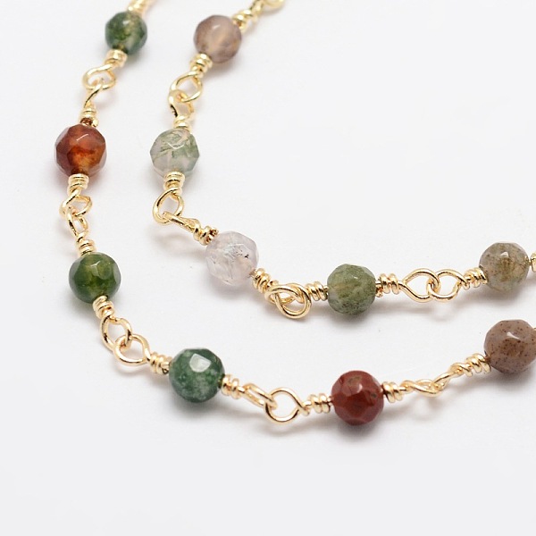 

PandaHall Faceted Round Natural Agate Handmade Beaded Chains, Unwelded, with Golden Brass Findings, Cadmium Free & Nickel Free & Lead Free...