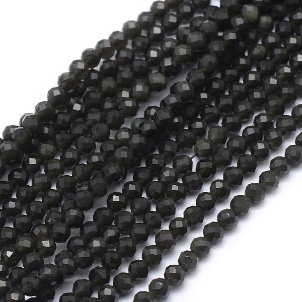 

PandaHall Natural Obsidian Beads Strand, Faceted, Round, 4mm, Hole: 1mm, about 95pcs/strand, 15.35 inch(39cm) Obsidian Round