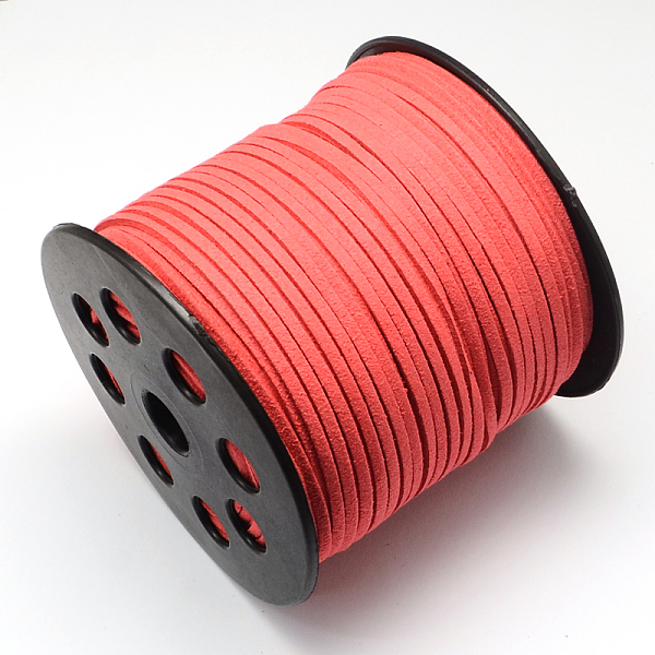 

PandaHall Eco-Friendly Faux Suede Cord, Faux Suede Lace, Light Coral, 3.0x1.4mm, about 98.42 yards(90m)/roll Faux Suede Red