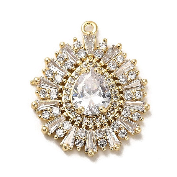 

PandaHall Brass Micro Pave Cubic Zirconia Pendants, Long-Lasting Plated, with Glass, Teardrop, Golden, 26x21.5x4.5mm, Hole: 1.2mm..., Clear