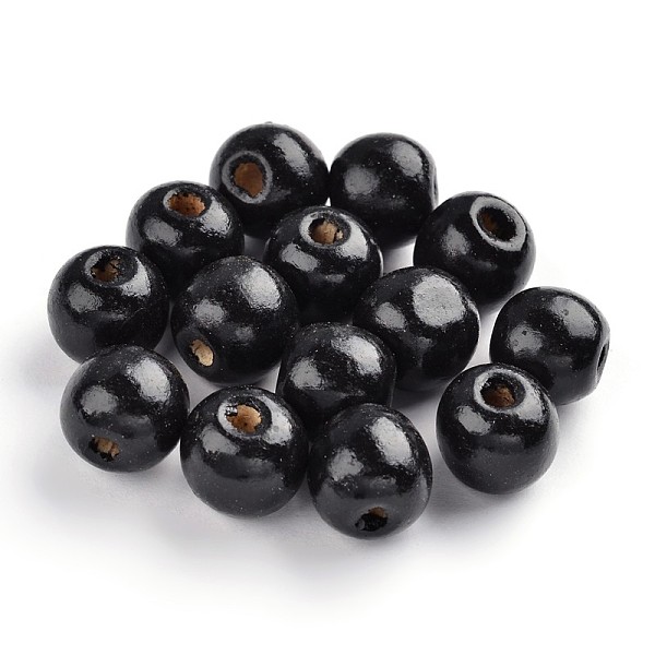 PandaHall Dyed Natural Wood Beads, Round, Nice for Children's Day Gift Making, Lead Free, Black, about 14mm wide, about 13mm high, hole: 4mm...