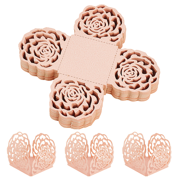 50 boîte d'emballage de bonbons en papier avec fenêtre en forme de fleur de rose