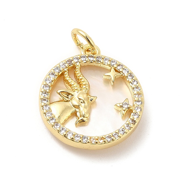 

PandaHall Brass Clear Cubic Zirconia with Shell Pendants, Flat Round Charms with Constellation Pattern, Golden, Aries, 17x15x3mm, Hole: 3mm...