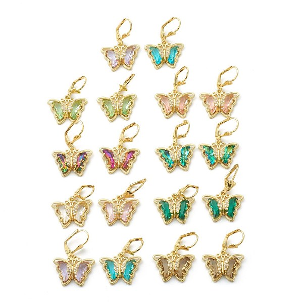 

PandaHall Brass Micro Pave Clear Cubic Zirconia Leverback Earrings, with Glass, Butterfly, Golden, Mixed Color, 34mm, Pin: 1mm Glass..., Multicolor