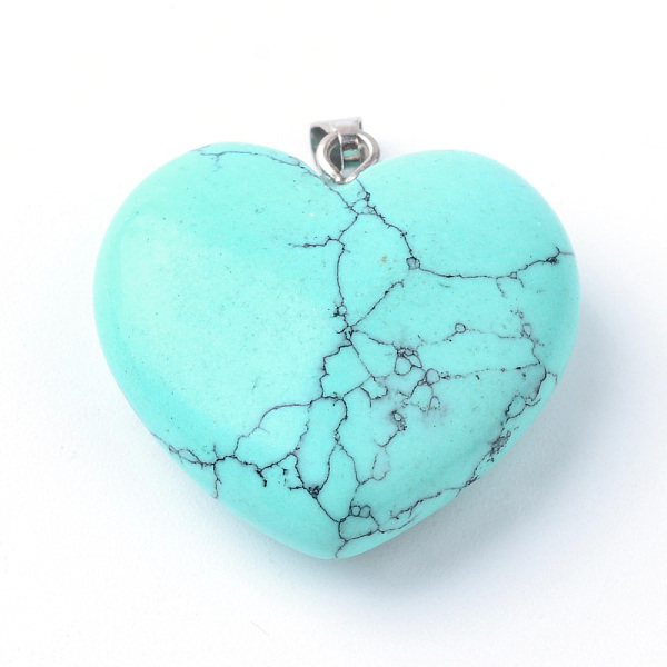 

PandaHall Synthetic Turquoise Pendants, with Brass Findings, Heart, Dyed, 24~26x24~26x10~11mm, Hole: 2x6mm Synthetic Turquoise Heart