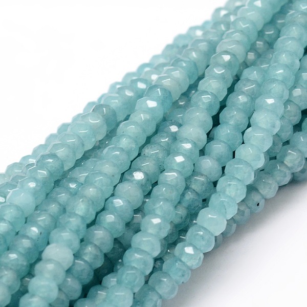 

PandaHall Dyed Natural Malaysia Jade Rondelle Beads Strands, Faceted, Light Blue, 4x2~3mm, Hole: 1mm, about 115pcs/strand, 14 inch Malaysia...