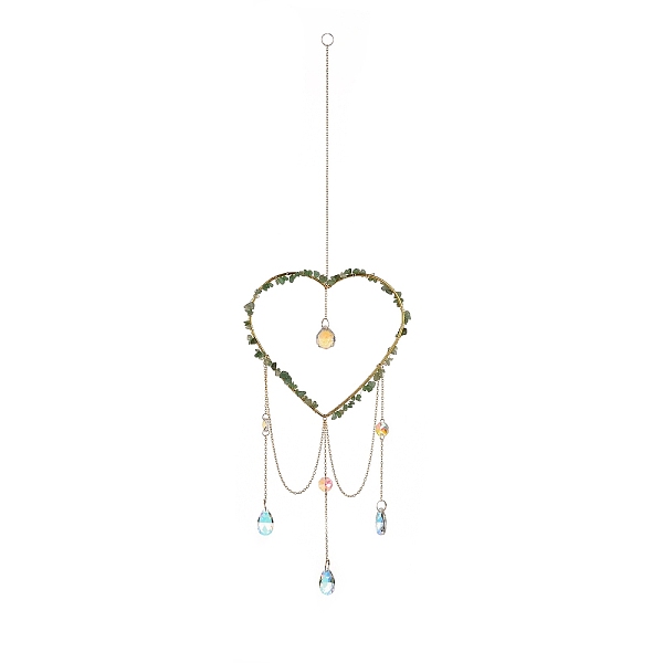 

PandaHall Crystal Chandelier Glass Teardrop Pendant Decorations, Hanging Sun Catchers, with Natural Green Aventurine Chips Beads, Heart...