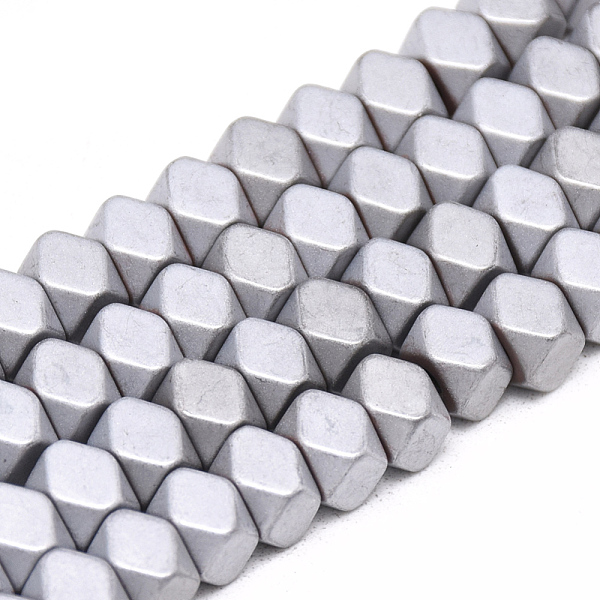 

PandaHall Electroplate Non-magnetic Synthetic Hematite Beads Strands, Matte Style, Polygon, Platinum Plated, 5x6x6mm, Hole: 2mm, about...