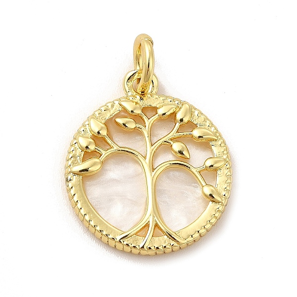 

PandaHall Rack Plating Brass with Plastic Pendants, Real 18K Gold Plated, Flat Round with Tree of Life, Lead Free & Cadmium Free, Tree of..., White