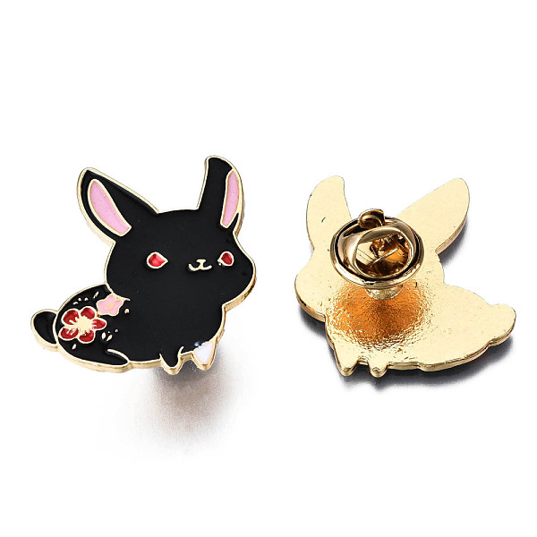 PandaHall Cat with Flower Enamel Pin, Animal Alloy Brooch for Backpack Clothes, Nickel Free & Lead Free, Light Gold, Black, 29.5x27mm, Pin...