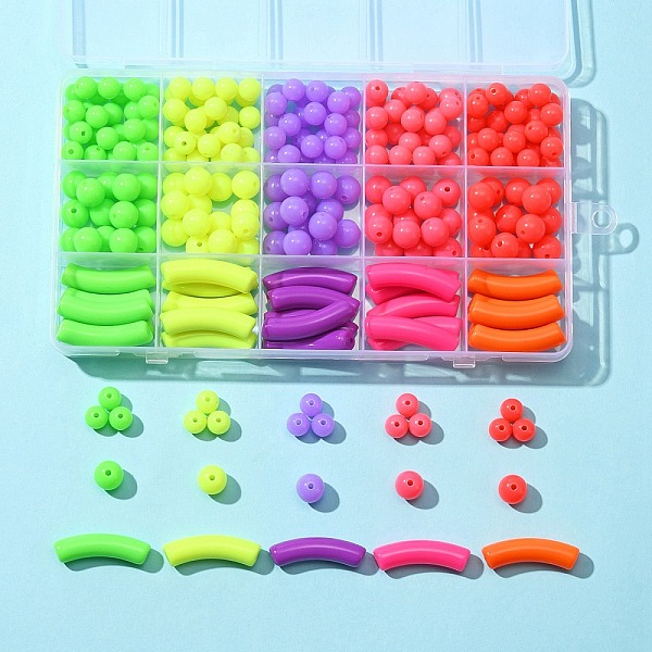 

PandaHall 255Pcs 15 Style Fluorescent Acrylic Beads, Round & Curved Tube, Mixed Color, 8~32x8~10x8~10mm, Hole: 1.5~2mm Acrylic Round..., Multicolor