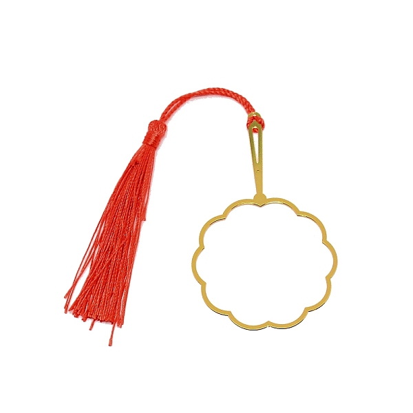

PandaHall Chinese Ancient Hand Fan Shape Brass Wire Wrap Metal Bookmark with Tassel for Book Lover, Golden, Red, 217mm Brass Red