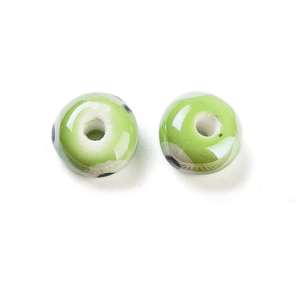 

PandaHall Handmade Porcelain Beads, Famille Rose Style, Rondelle with Eye, Green Yellow, 9x9x5.5mm, Hole: 2mm, 2pcs/ set Porcelain Rondelle
