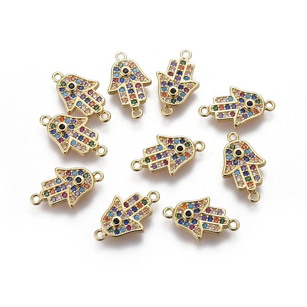 

PandaHall Brass Pendants, with Micro Pave Cubic Zirconia, Long-Lasting Plated, Hamsa Hand/Hand of Fatima /Hand of Miriam, Colorful, Real 18K...