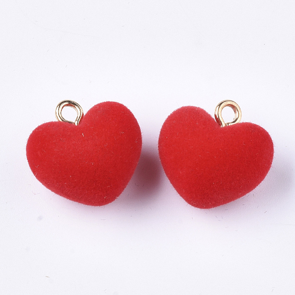 

PandaHall Flocky Acrylic Pendants, with Brass Loops, Heart, Golden, Red, 18.5x18x13mm, Hole: 2.5mm Brass+Acrylic Heart Red