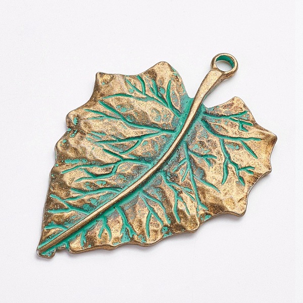 

PandaHall Tibetan Style Alloy Pendants, Leaf, Antique Bronze & Green Patina, 70x47x2mm, Hole: 4mm Alloy Leaf
