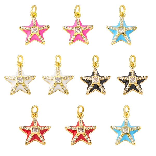 

PandaHall 10Pcs 5 Colors Rack Plating Brass Micro Pave Cubic Zirconia Pendants, with Enamel, Long-Lasting Plated, Real 18K Gold Plated..., Multicolor