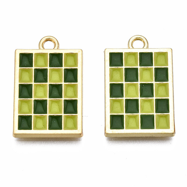 

PandaHall Rack Plating Alloy Checkerboard Pendants, with Enamel, Cadmium Free & Lead Free, Light Gold, Rectangle with Grid Pattern, Green...