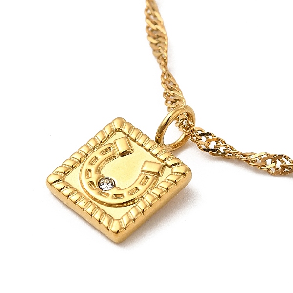 

PandaHall Clear Cubic Zirconia Square with Arch Pendant Necklace with Singapore Chains, 304 Stainless Steel Jewelry for Women, Golden, 16.34...